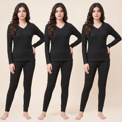 Pack of 3 Women's Black Warmer Set